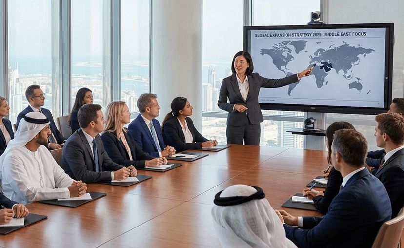 Business person speaking confidently